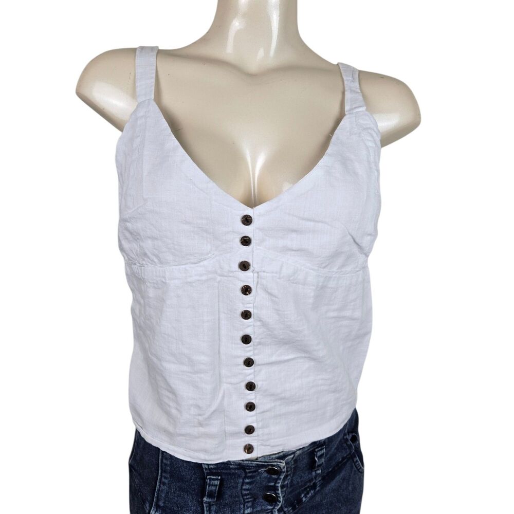 Love Notes Crop Cami Top XL White Button Front Boho Cottagecore Coquette